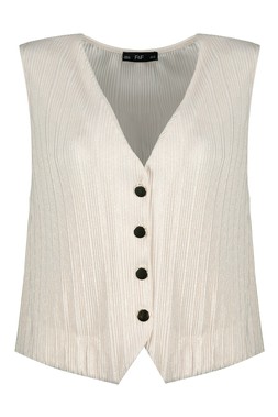 Cream Shimmer Plisse Sleeveless Blouse