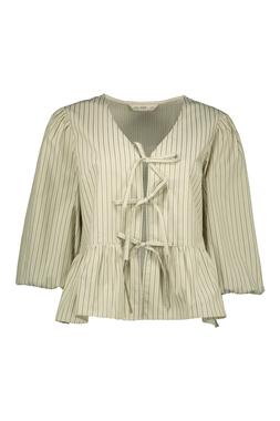 Green Sage Stripe Bow Front Blouse