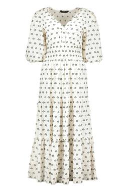 Neutral Embroidered Tiered Midi Dress