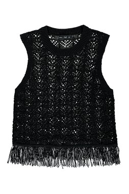 Black Fringe Crochet Top