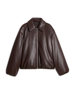 Brown PU Bubble Hem Jacket