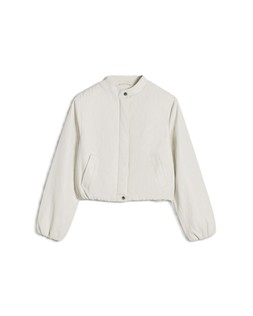 Cream PU Bubble Collarless Jacket
