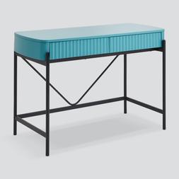 Dwell Viggo ribbed desk in teal, available at DFS