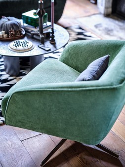 GET YER FREAK ON - The Cocoon 3 Seater in Textured Chenille Ink, £1699 & Adler Swivel Chair in Casual Chenille Pine, £499.