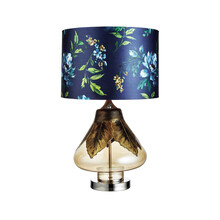 Blue and Flower Lampshade with Gold and Glass base Light