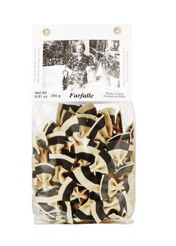 black white farfalle pasta