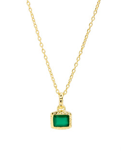 Ziva Green Onyx Square Charm Gold Plated Pendant Necklace