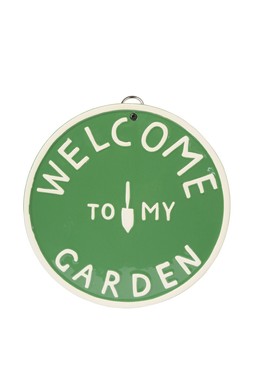 B&M GARDEN SS26 // BOTANICAL // WELCOME TO MY GARDEN PLAQUE - GREEN // £3 //