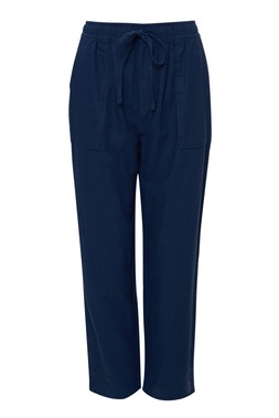 Navy Linen Blend Drawstring Trousers
