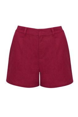 Red Linen Blend Tailored Shorts