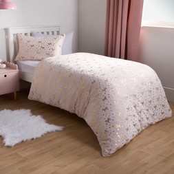 OHS Metallic Heart & Unicorn Fleece Duvet Set - Pink - Single - £17