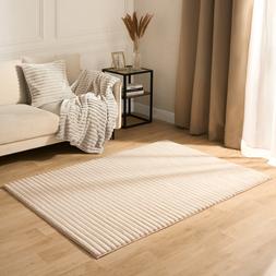 OHS Faux Fur Ribbed Rug - Natural- £34