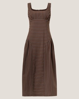 Selena Square Neck Stripe Midi Dress Brown