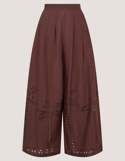 Eden Palm Cutwork Wide Leg Trousers Brown
