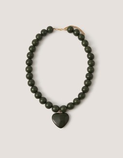 Beaded Resin Heart Pendant Necklace Green
