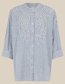 Tanya Ruffle Stripe Shirt Blue