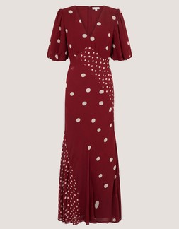 Amaya Puff Sleeve Polka Dot Maxi Dress Red