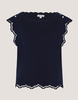 Gaia Floral Cutwork Top Blue