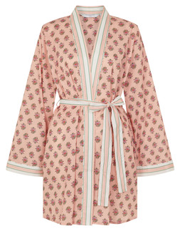 Block Print Cotton Short Dressing Gown Pink