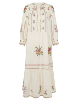 Floral Embroidered Maxi Dress Ivory
